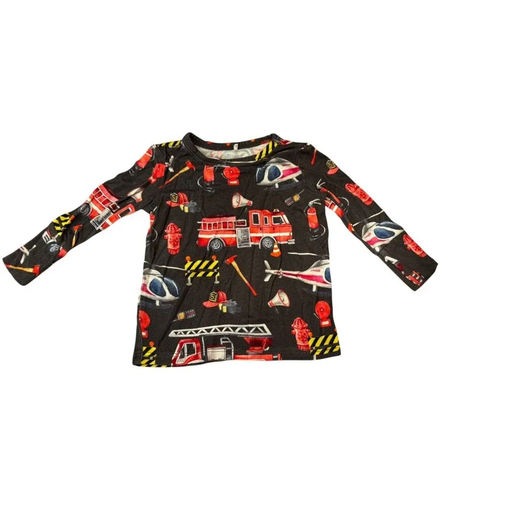 Posh Peanut Baby Pajamas 6–12 Months – Firetruck & Firefighter Print 2-Piece Set